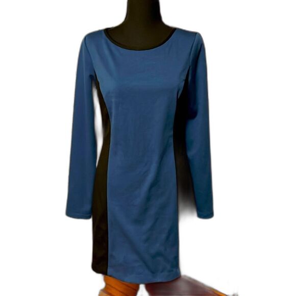 Laundry By Shelli Segal Blue & Black Long Sleeve Scoop Neck Dress size 4 - Picture 3 of 8